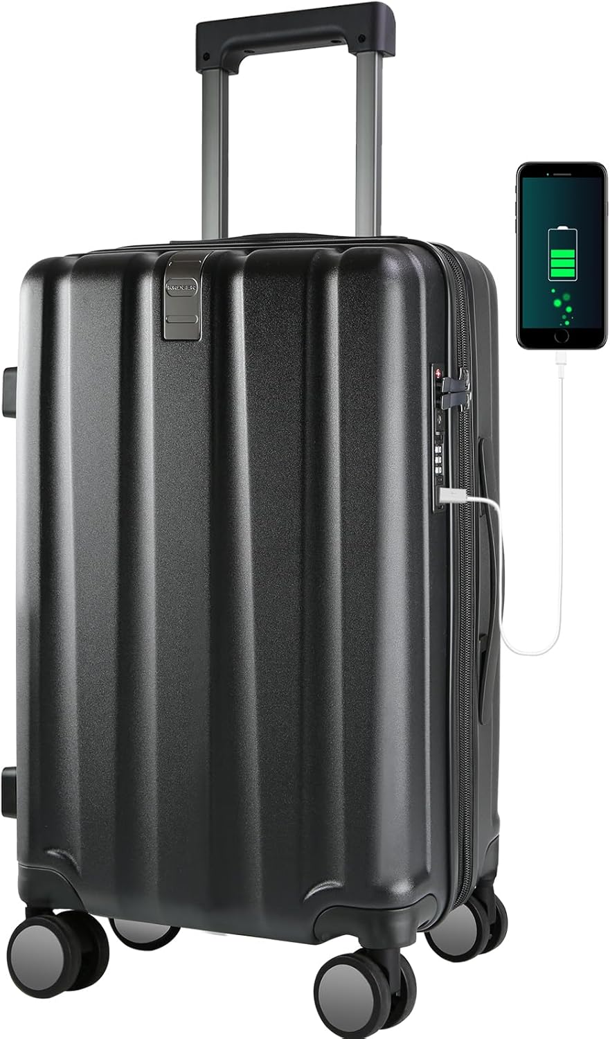 KROSER Hardside Expandable Carry On Luggage with Spinner Wheels & Built-in TSA Lock, Durable Suitcase Rolling Luggage with USB Port, Carry-On 20-Inch, Black
