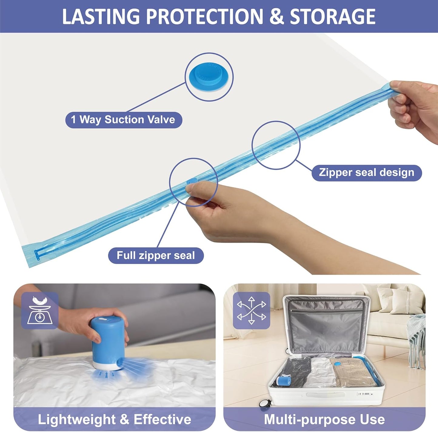 Cozy Essential 15 Pack Travel Vacuum Storage Bags with Portable Electric Pump, Suitase Vacuum Seal Space Saver Bags for Clothing and Luggage Compression