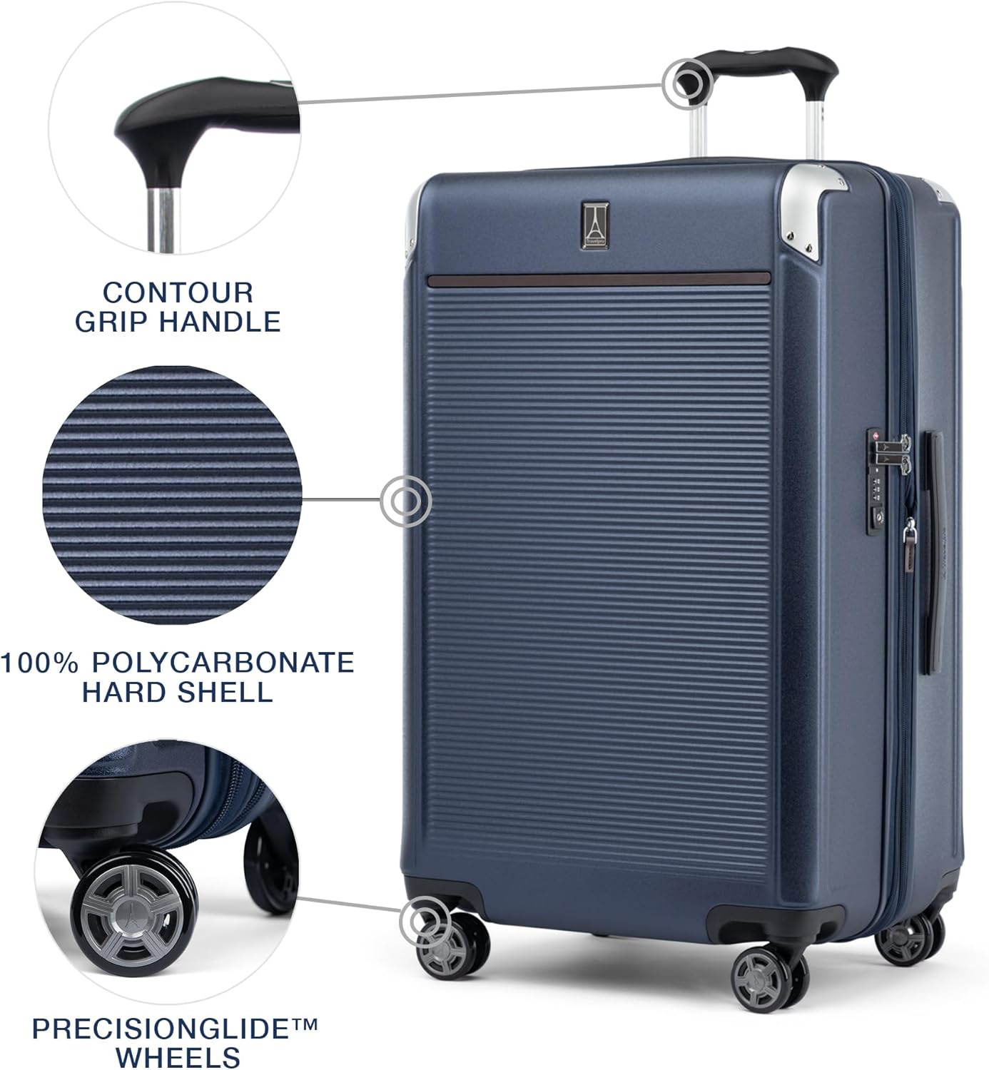 Travelpro Platinum Elite Hardside Expandable Checked Luggage, 8 Wheel Spinner, TSA Lock, Hard Shell Polycarbonate Suitcase, True Navy Blue, Checked Large 28-Inch