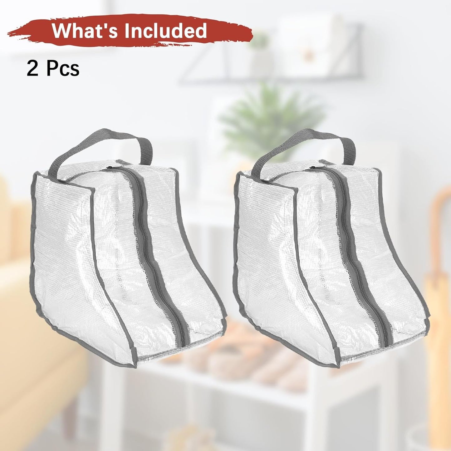 Boot Storage Bags [2PCS] - Plastic Short Boot Carry Bags Clear Shoe Bags with Handle for Travel & Daily Use - [Gray] Waterproof & DustProof Boot Bags for Cowboy Boots