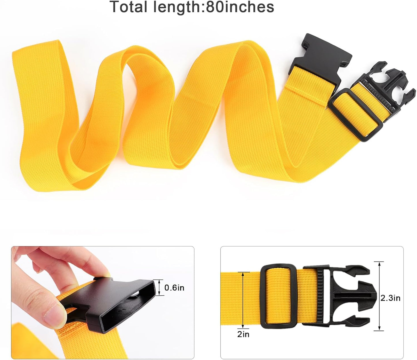 2Pcs Luggage Straps for Suitcase Travel Accessories TSA Approved, 80In Long Belts to Keep Your Suitcase Secure, Adjustable Bag Straps with Quick-Release Buckle for Travel Bag Closure, Yellow