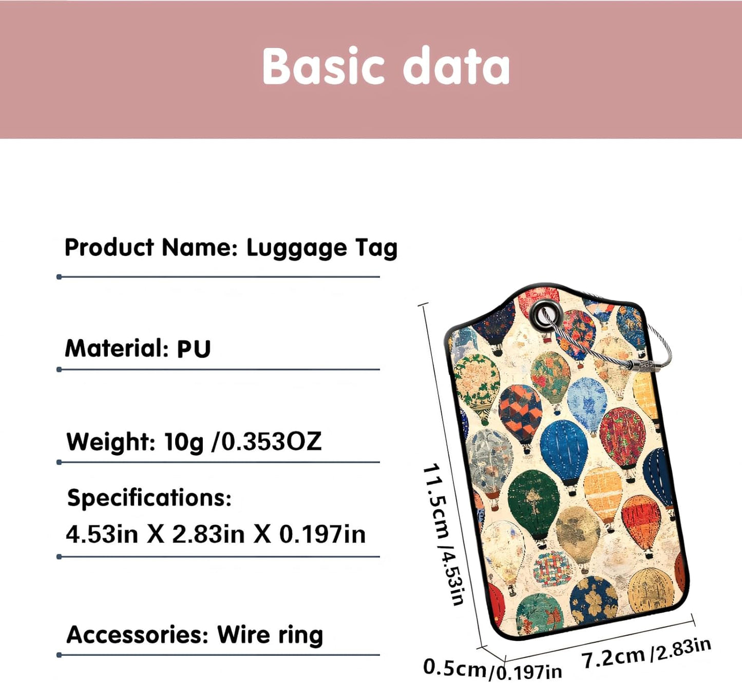 Luggage Tags for Suitcases, 2-Pack PU Leather for Cruise & Travel, Baggage ID Tags with Privacy Cover & Address Card, Durable Metal Ring, Kids Adults Travel Accessories, Tapestry Balloons