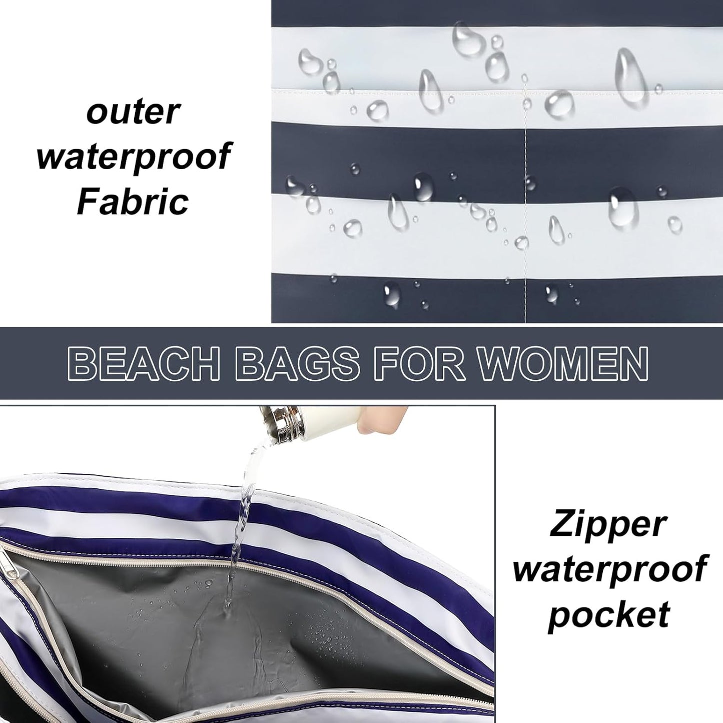 LEDAOU Beach Bag Waterproof Sandproof Women Tote Bag Pool Bag with Zipper for Gym Grocery Travel with Wet Pocket