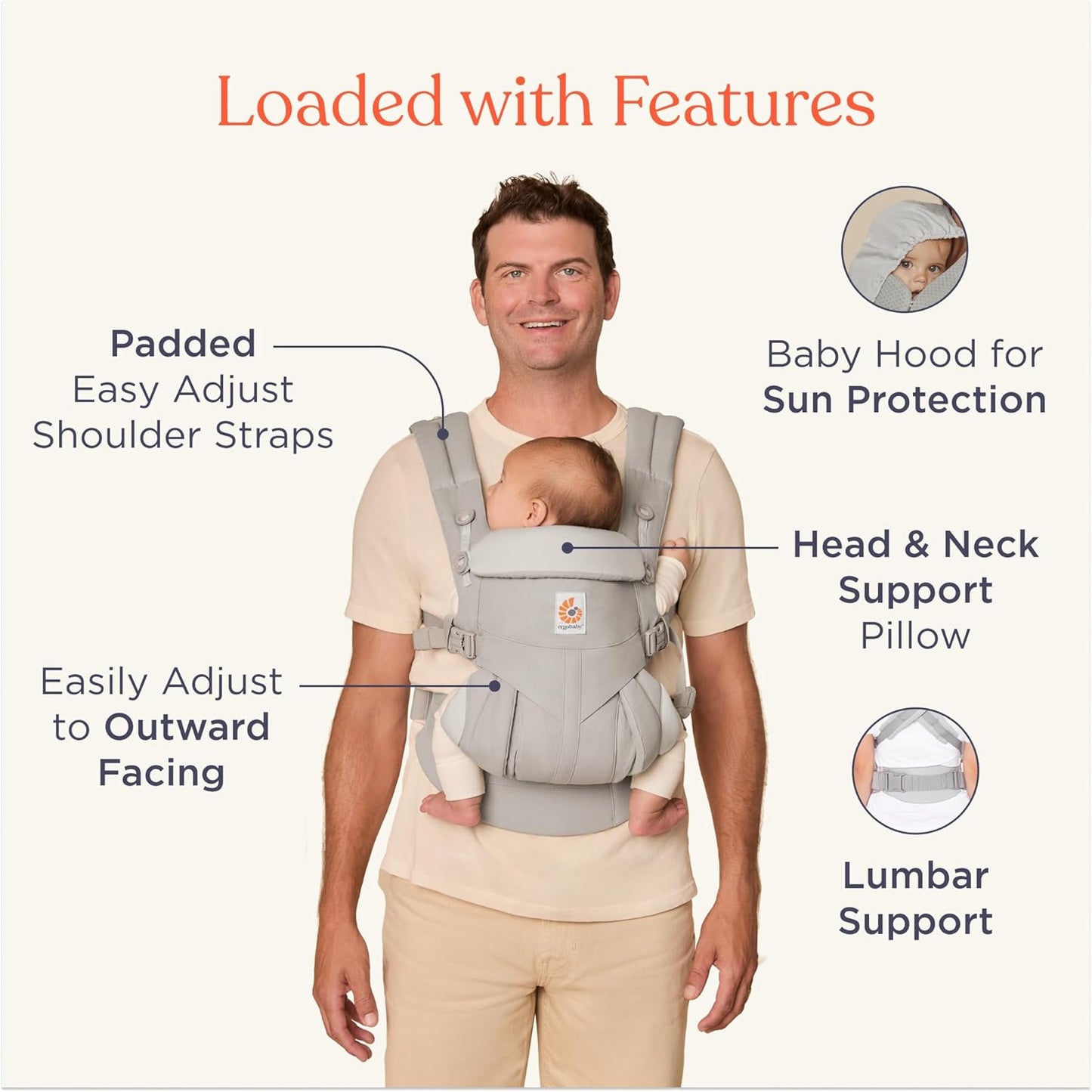Ergobaby Omni Classic Baby Carrier Newborn to Toddler - Breathable Baby Carriers for Summer - All-Position Carrier with Lumbar Support (7-45 Pounds), Cotton, Pearl Grey