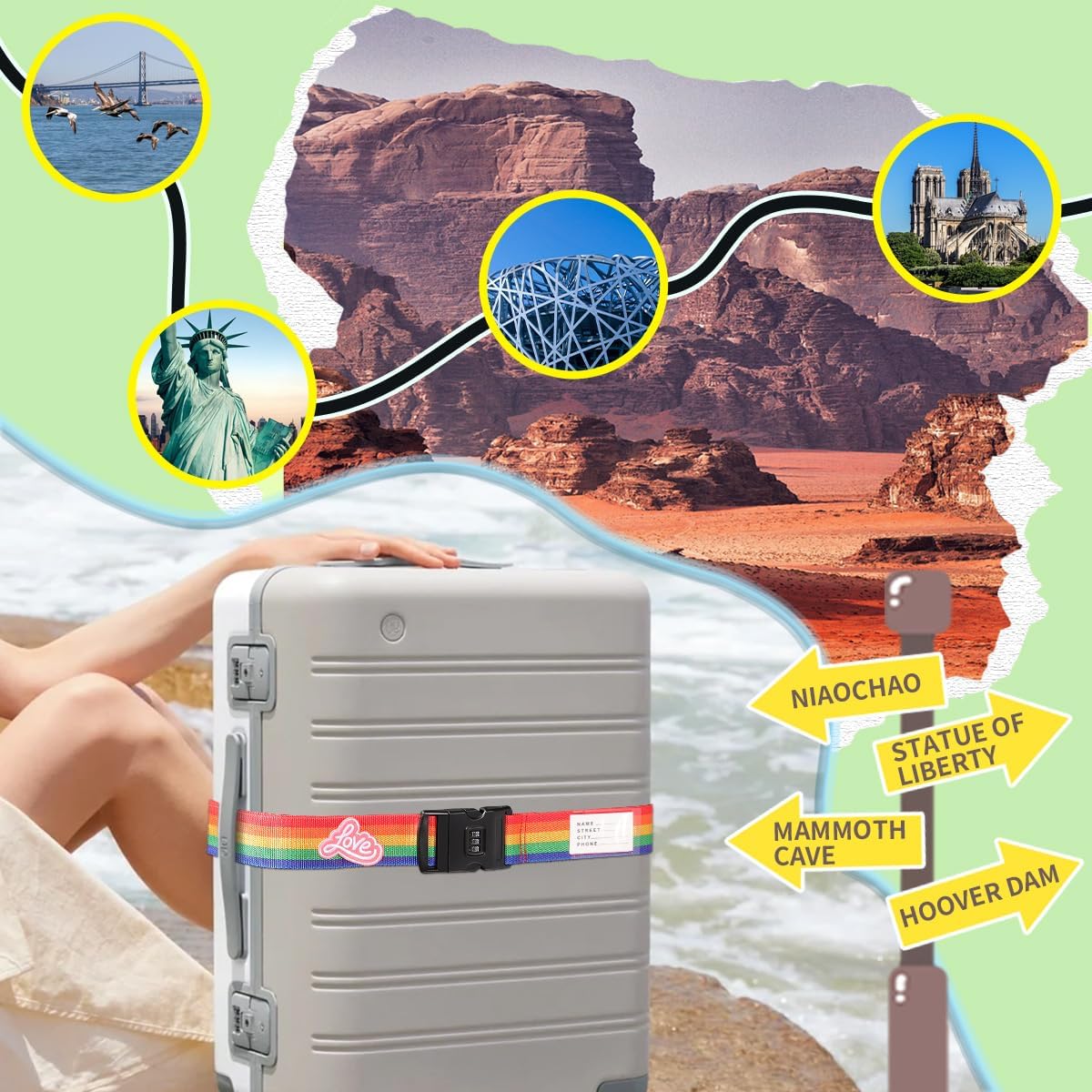 Adjustable Luggage Straps with Combination Lock – 4 Pack Bright Colors, Quick-Release Buckle, Secure Travel Luggage Straps for Added Safety（Multicolour）