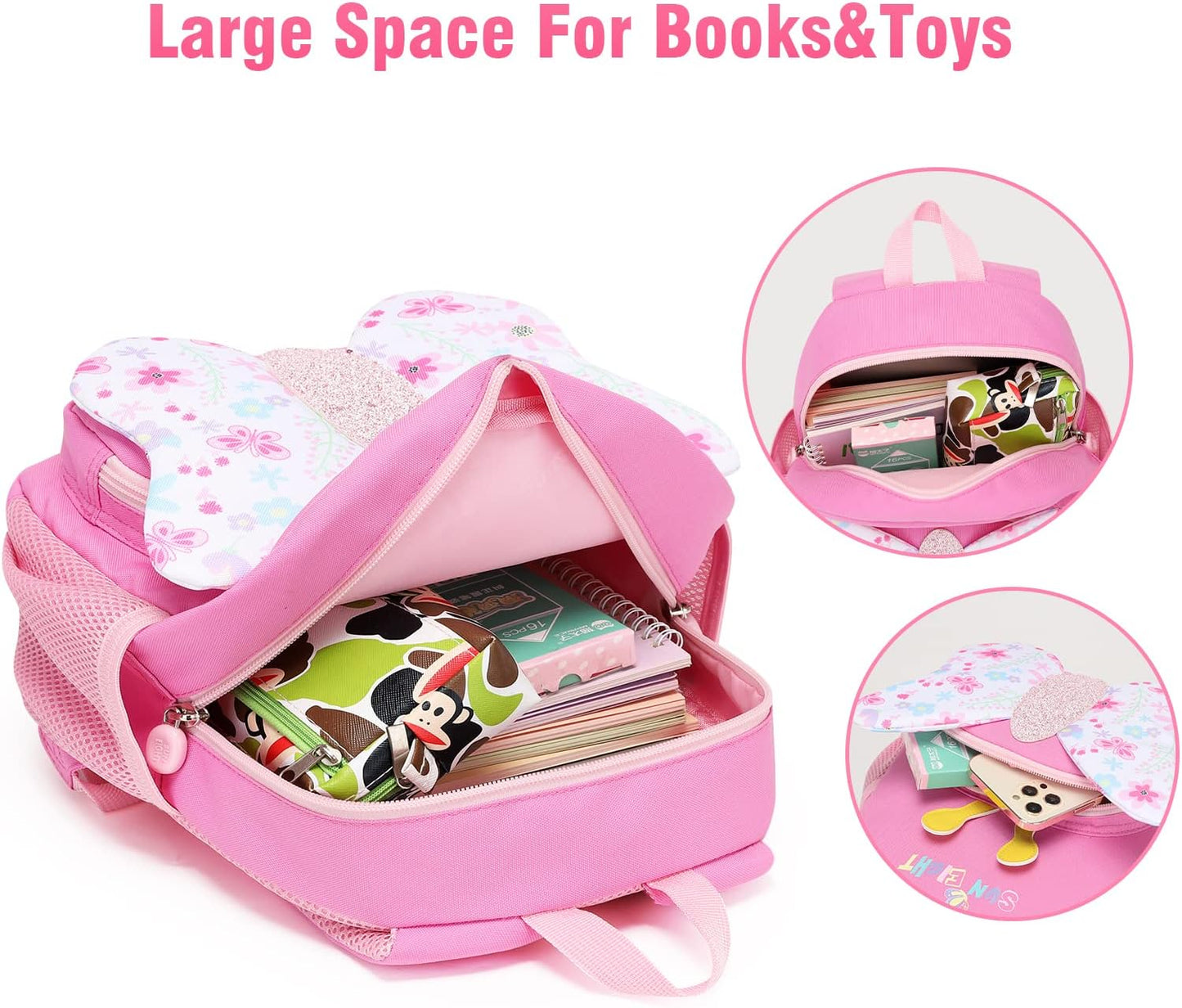 SUN EIGHT Toddler Backpack for Girls Kids Backpack Cute 3D Cartoon School Bag for Baby Boy Girls 1-5 Years Baby Backpack (Butterfly)