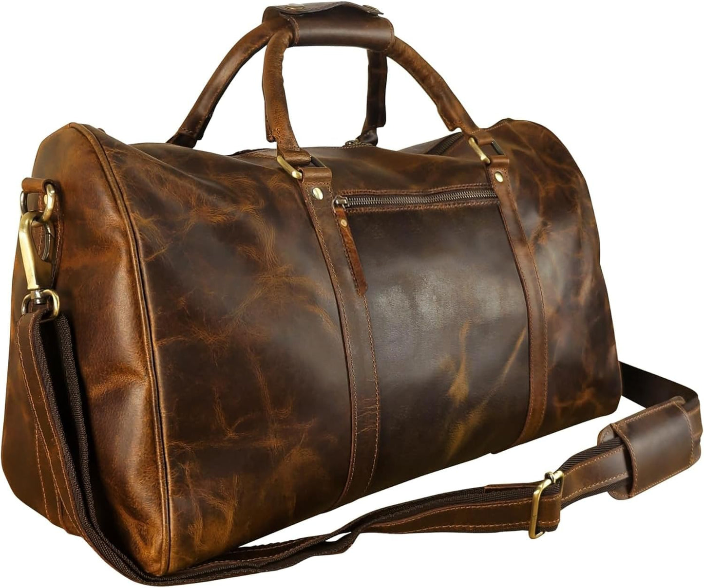 ELIZO Leather Duffle Bag For Men Women REAL FULL GRAIN Travel Overnight Weekender Carry On Luggage Sports Gym Bags (Antique 20 Inch) Origin