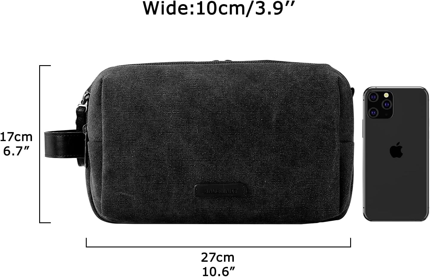 BAGSMART Toiletry Bag for Men, Canvas Travel Toiletry Organizer Dopp Kit Water-resistant Shaving Bag for Toiletries Accessories,Black-Medium