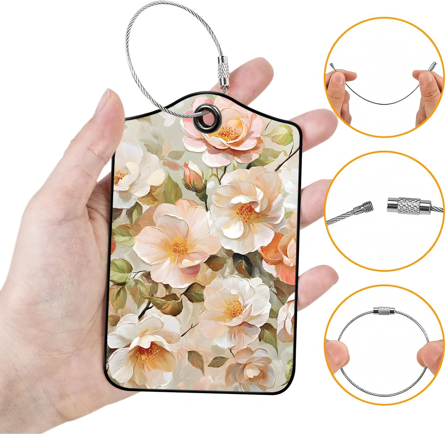 Luggage Tags for Suitcases, 2-Pack PU Leather for Cruise & Travel, Baggage ID Tags with Privacy Cover & Address Card, Durable Metal Ring, Kids Adults Travel Accessories, Soft Hued Roses