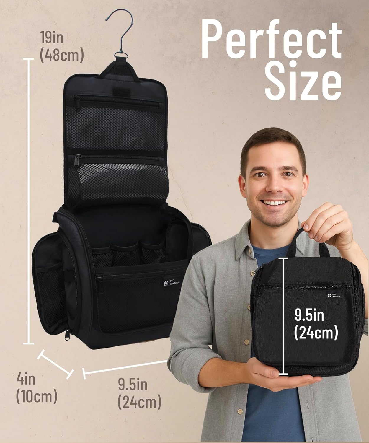 DD D&D Wanderlust D&D Hanging Travel Toiletry Bag for Men and Women – Cosmetics, Makeup and Toiletries Organizer Kit with 10 Compartments, YKK Zippers, XXL Metal Swivel Hook, Water-Resistant Nylon