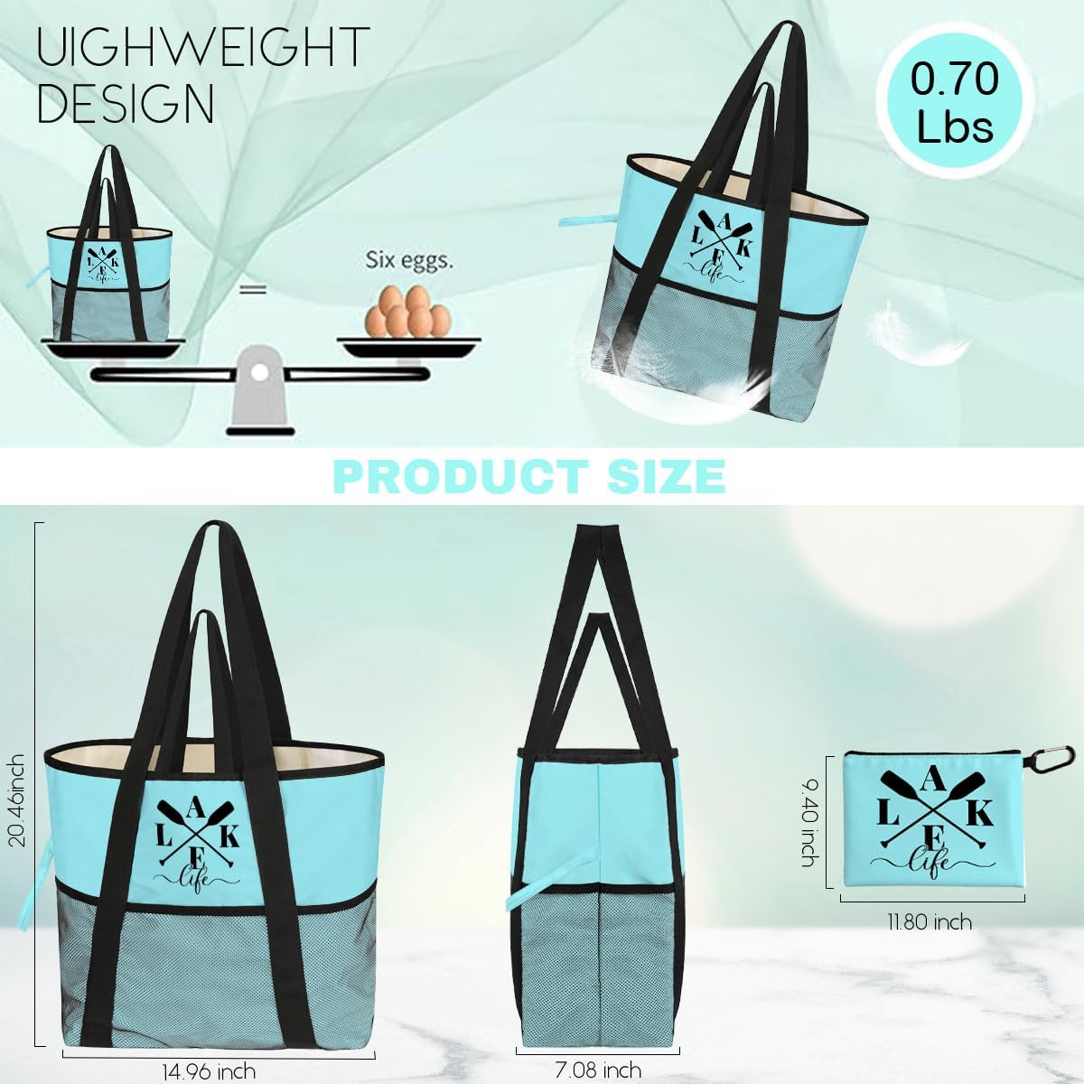 8-Pocket Waterproof Tote for Women -Sandproof Beach Bag with Zipper& Family | Foldable Travel Swim Bag (Gift-Ready)