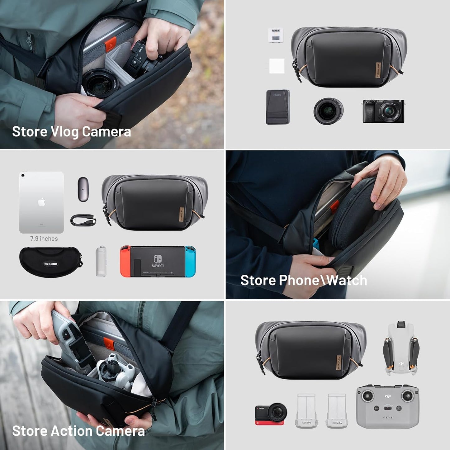 PGYTECH OneGo Solo V2 Camera Sling Bag, 4L Camera Chest Bag Crossbody Fanny Pack for Urban Travel Photographers, Small Camera Bag for Sony/Canon/Nikon/Mirrorless/Fuji Cameras