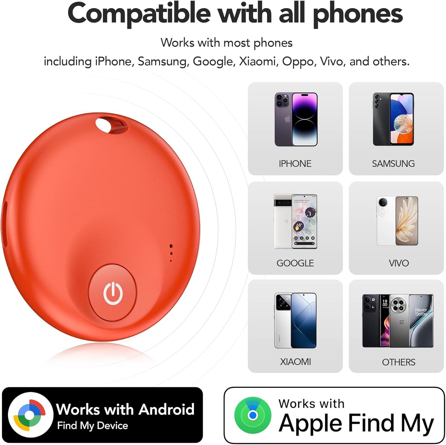 FindTag Duo - Dual System Tracker for iOS or Android, Bluetooth Tracking Tag/Key Finder/Luggage Tracker/Item Locator, Compatible with iOS Find My or Google Find Hub App (Red)