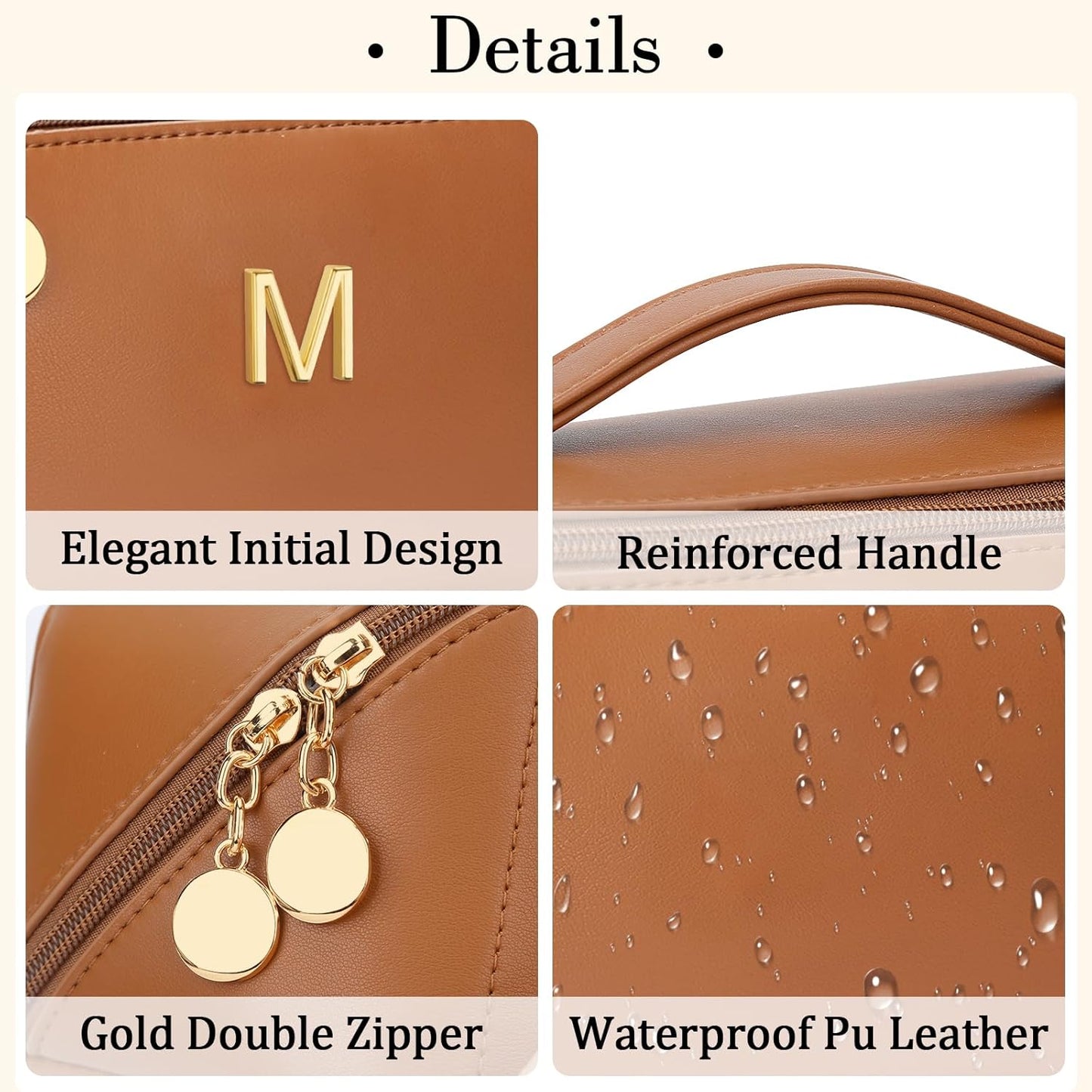 Birthday Gifts for Women Teen Girl, Personalized Initial Makeup Organizer Bag Set, Open Flat Travel Cosmetic Bag With Clear Divider and Handle(Brown,M)