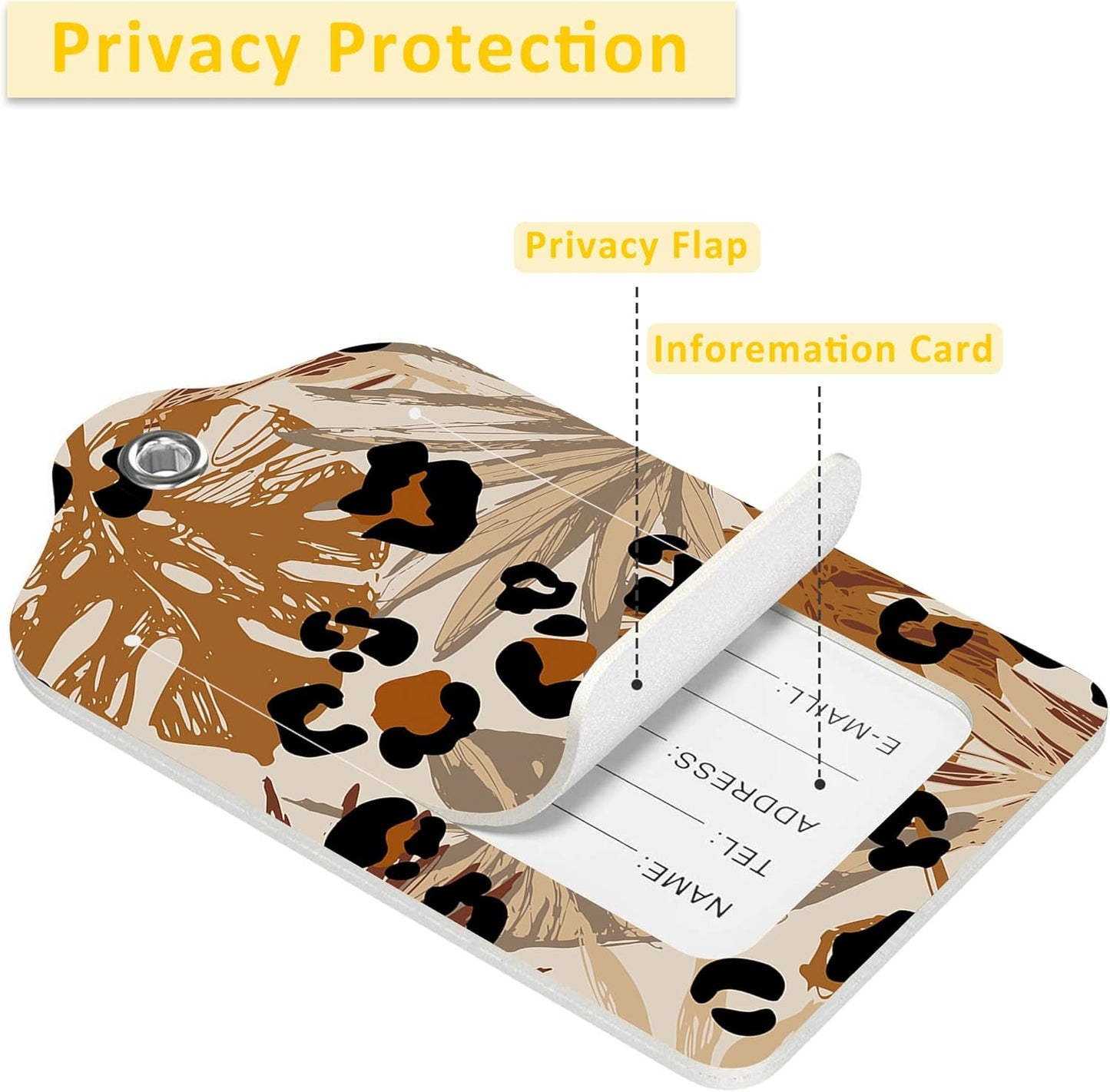 2 Pack Abstract Tropical Leaves Luggage Tags for Suitcases,Modern Boho Leather Baggage Suitcases Tag Name ID Label Privacy Cover Travel Bag Tags for Women Men Boys Girls