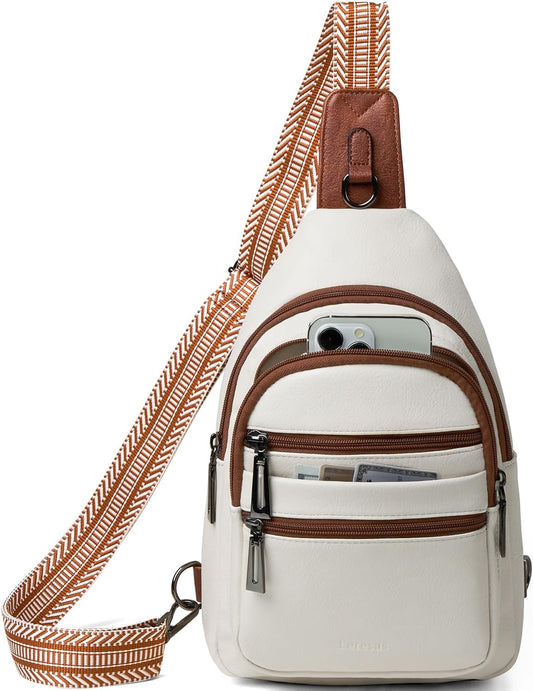 Sling Bag for Women Crossbody Bags Fanny Pack Sling Purse Backpack Vegan Leather Shoulder Bag Travel Anti Theft Beige