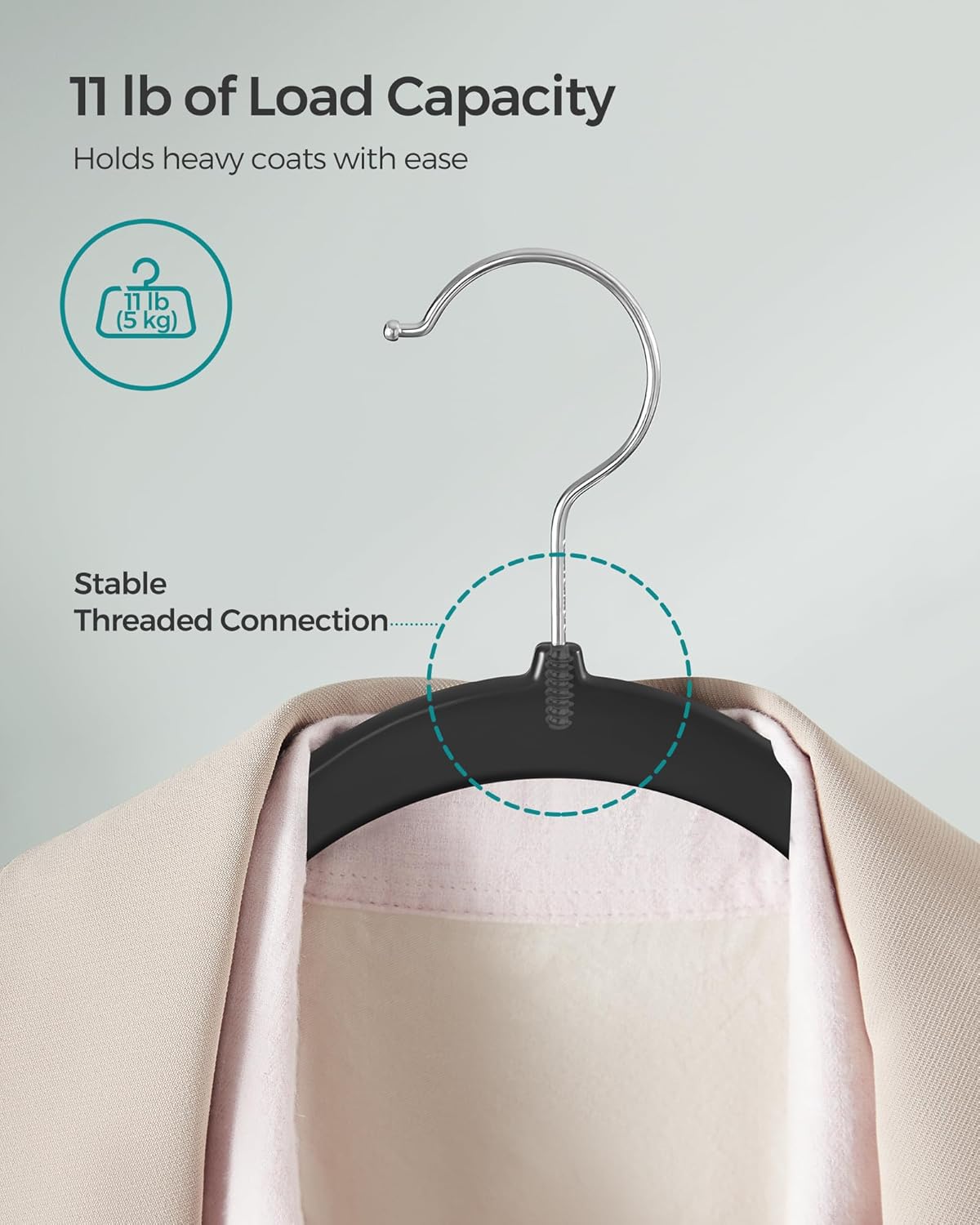 SONGMICS Clothes Hangers, Pack of 50 Plastic Coat Hangers, Space-Saving, Black UCRP50B