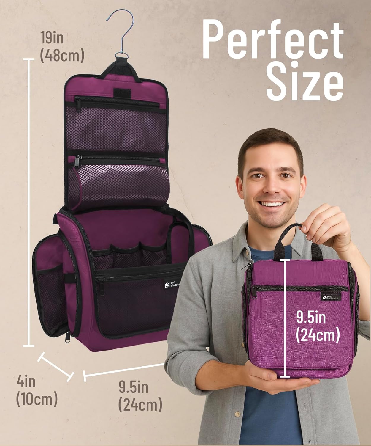 DD D&D Wanderlust D&D Hanging Travel Toiletry Bag for Men and Women – Cosmetics, Makeup and Toiletries Organizer Kit with 10 Compartments, YKK Zippers, XXL Metal Swivel Hook, Water-Resistant Nylon