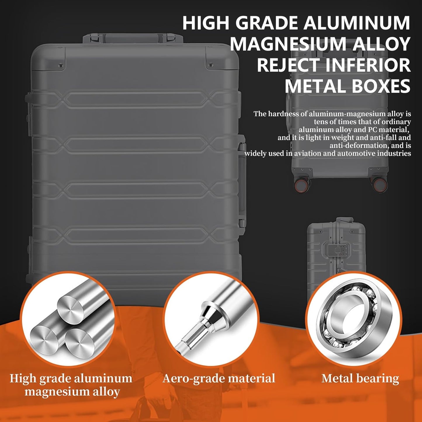 WEICHEN All Aluminum Magnesium 22 inch Carry On Luggage with Spinner Wheels and TSA Lock, Hard Case Luggage Carry On Suitcase 22x14x9 Airline Approved (Black, 24 in Checkin)