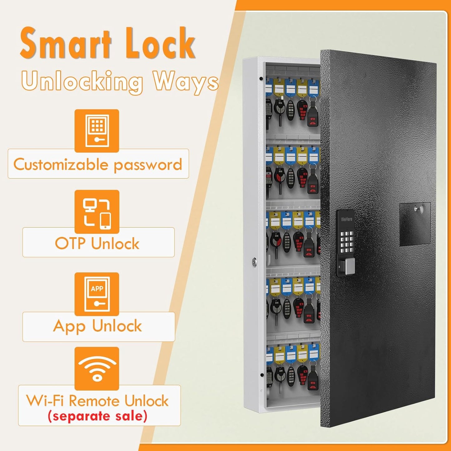 104 Keys Lock Box with Drop Slot, Key Cabinet Wall Mount, Fixed Code/OTP, APP Bluetooth/Wi-Fi, Spare Key Unlock, Large Key Return Box for Hotel, Car Dealerships, Realtors, Office