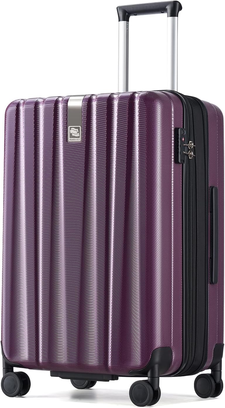 Hanke 24 Inch Expandable Checked Luggage Lightweight PC Hard Case luggage Suitcases with Wheels Travel Luggage Rolling Large Suitcase Travel Luggage Bag for Go To University (Purple)