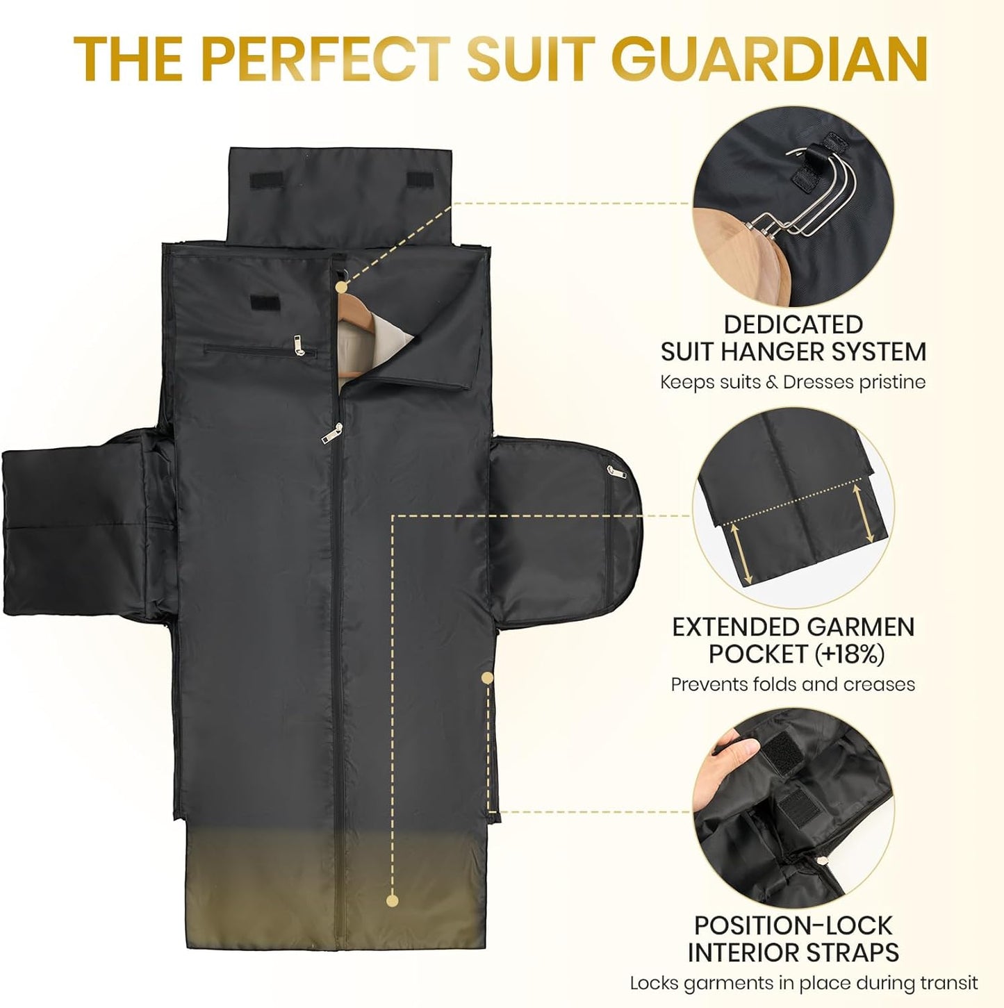 3-in-1 Rolling Garment Bags for Travel, Glitter Wheeled Carry-On Suit Luggage with Shoe Storage & Detachable Bag, Convertible Duffel Bag for Men Women Business Trips Weekender, Wrinkle-Free (Black)