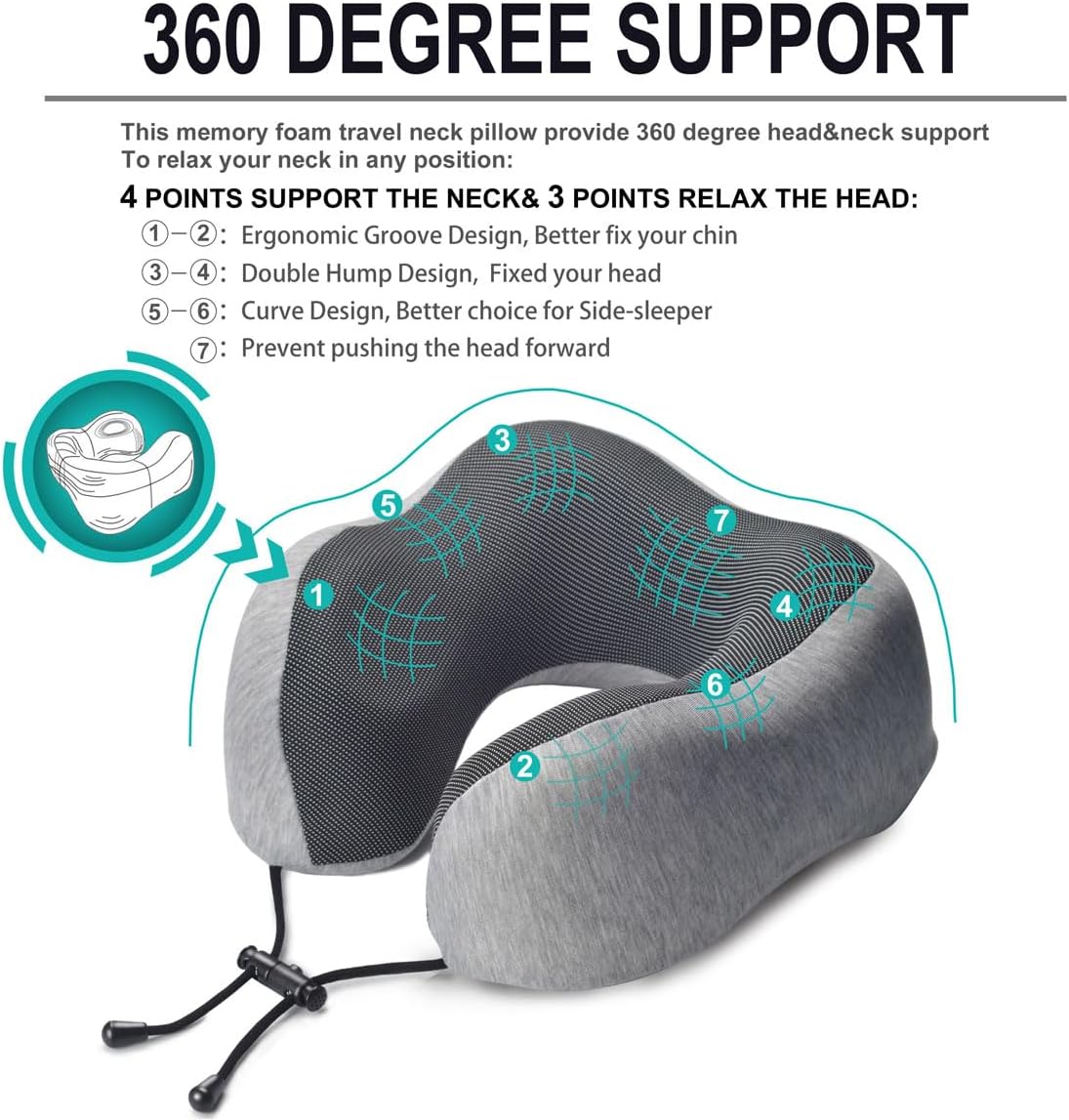 napfun Neck Pillow for Traveling, Travel Neck Pillow for Airplane 100% Pure Memory Foam Travel Pillow for Flight Headrest Sleep, Portable Plane Accessories, Light Grey Set