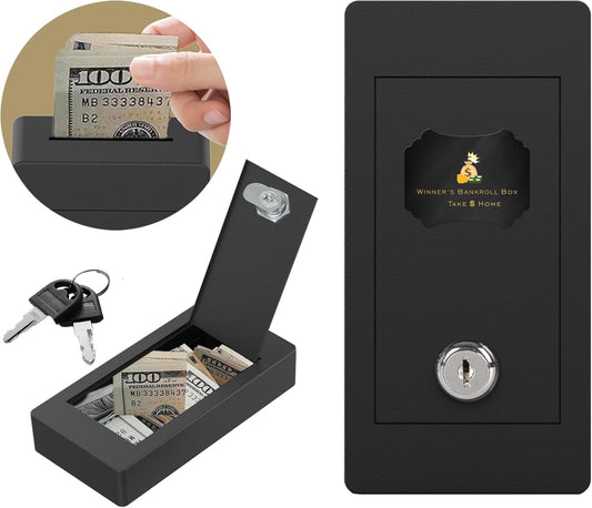 Large Metal Box for Gambler with Waist Bag, Portable Winner Bank Gambling Casino Cash Safe Box, Pocket Sized Cash Box with Key Go Home Money