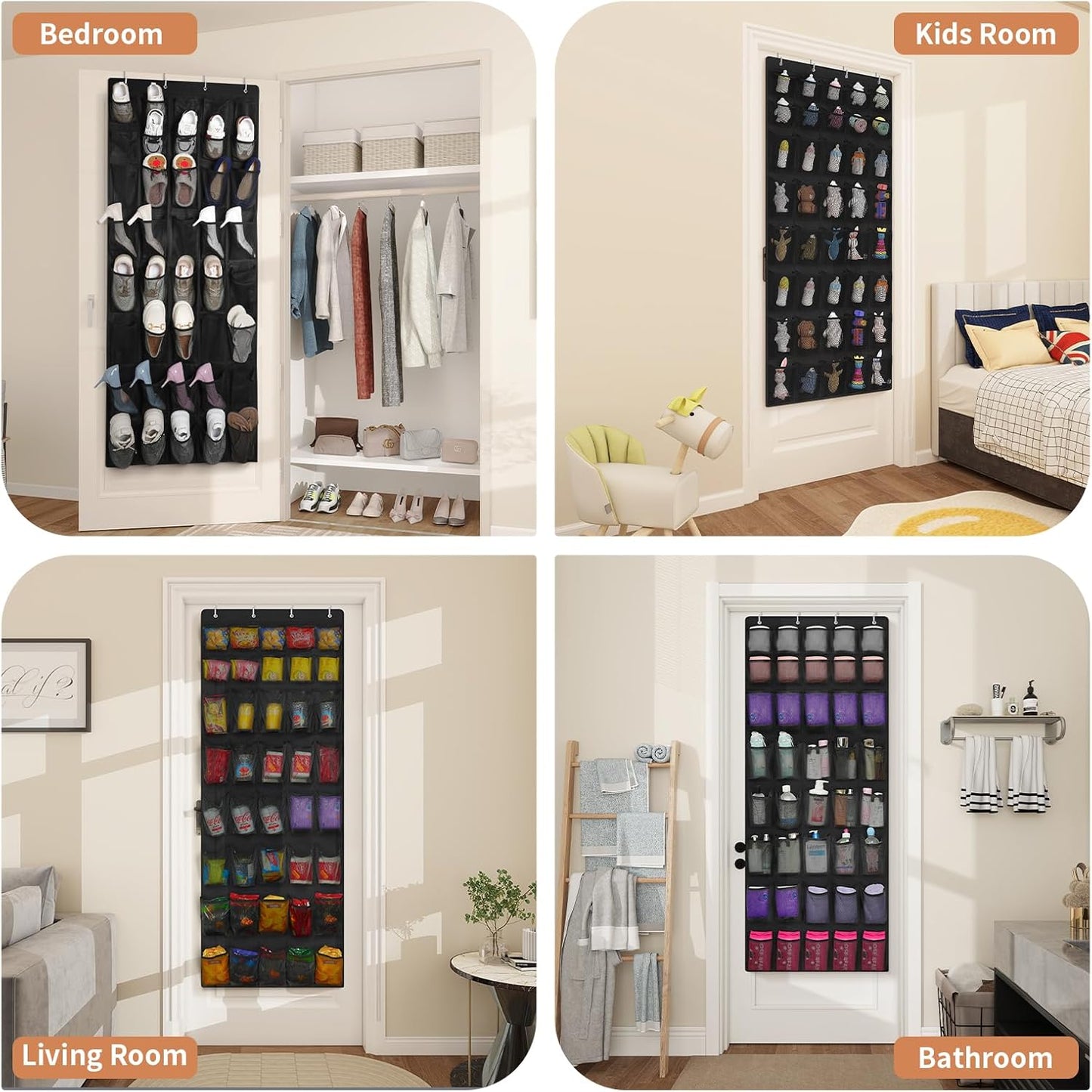 FENTEC 40 Large Pockets Over The Door Shoe Organizer, Mesh Hanging Shoe Organizer Shoe Rack for Closet Mesh Closet Shoe Holder, Over Door Organizer, Shoe Organizer for Wall, Black, 1 Pack