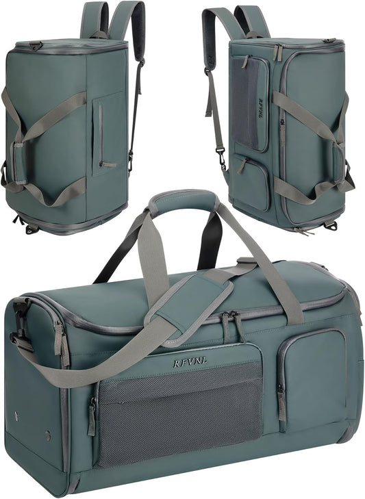 Large 3 In 1 Waterproof Garment Duffle Bags for Travel with Shoe Compartment, Mens Carry On Convertible Garment Bags for Travel Combo with Wet Compartment, Suit Bag Travel for Men and Women (green)