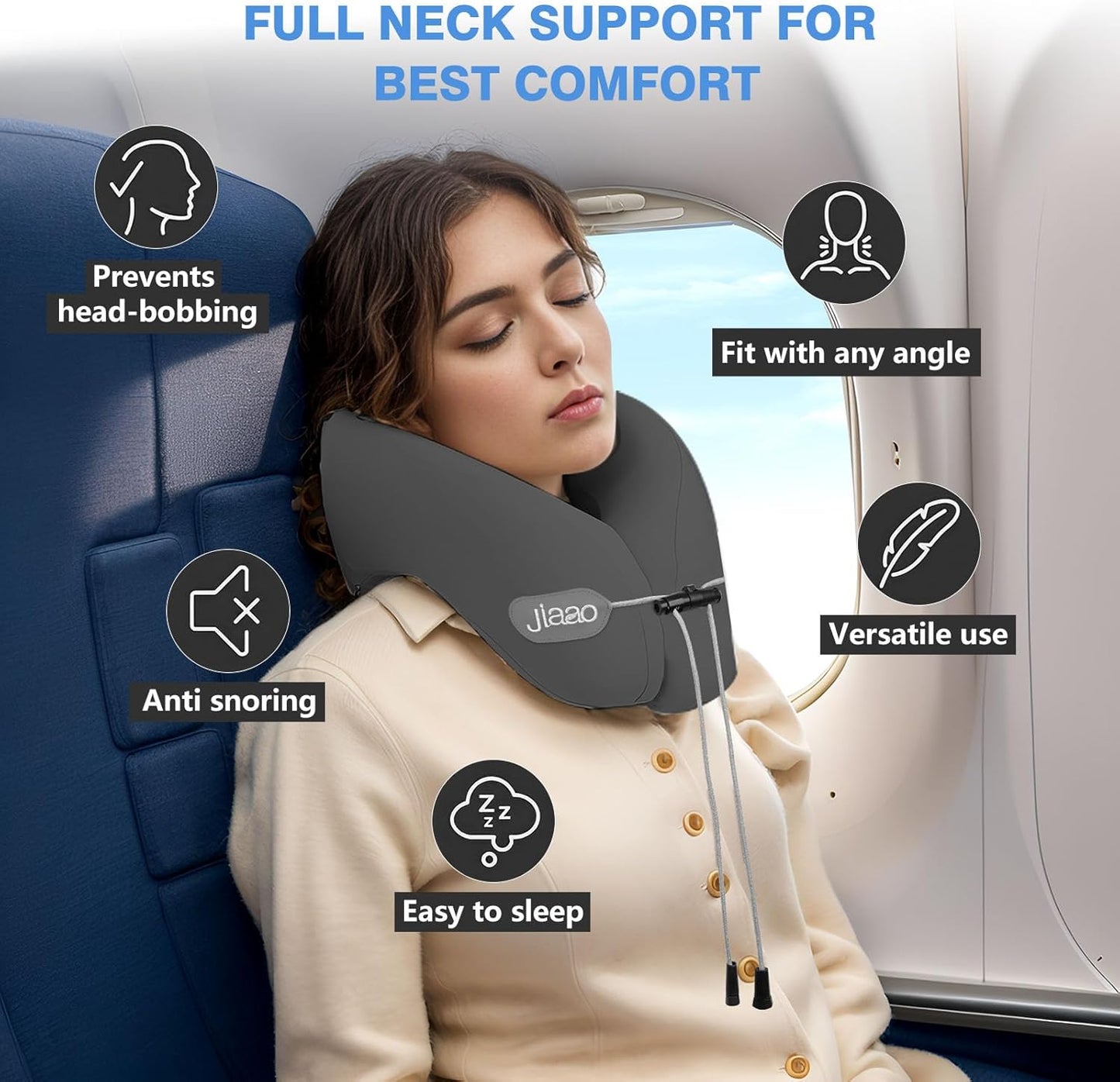 Travel Pillow, Neck Pillow Airplane, Plane Pillow Memory Foam Travel Neck Pillow with 360° Head and Neck Support, Portable Travel Essential Suitable for Airplane, Car, Train, or Bus Trip