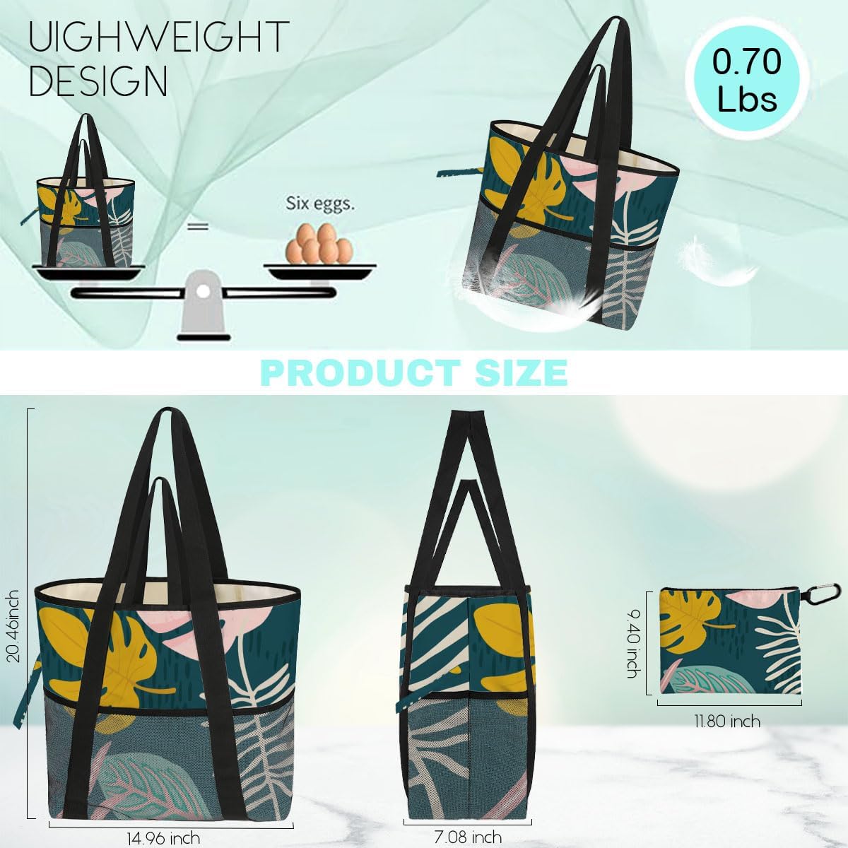 8-Pocket Waterproof Tote for Women -Sandproof Beach Bag with Zipper& Family | Foldable Travel Swim Bag (Gift-Ready)