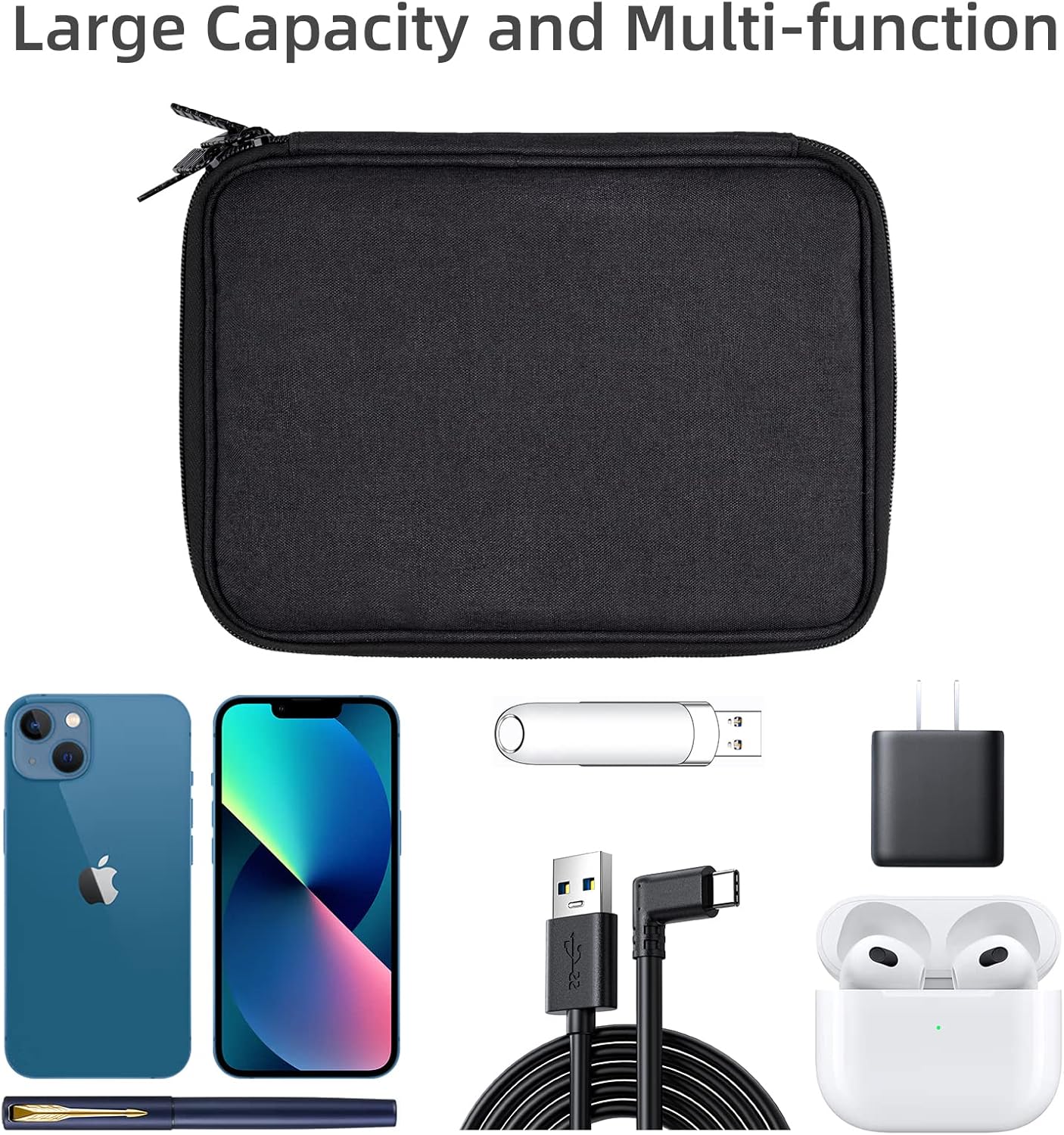 Electronics Organizer Travel Case Cord Cable Charger Organizer Bag Travel Accessories Essentials for Women Men Double Layers Tech Pouch with 5 Cable Ties for Phone Power Bank SD Card USB, Black