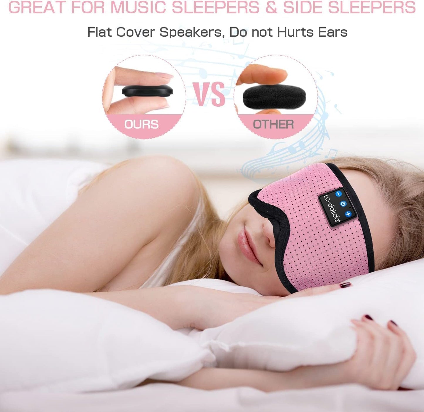 LC-dolida Sleep Mask with Bluetooth Headphones, Sleep Headphones Bluetooth Sleep Mask 3D Sleeping Headphones for Side Sleepers Best Gift and Travel Essential