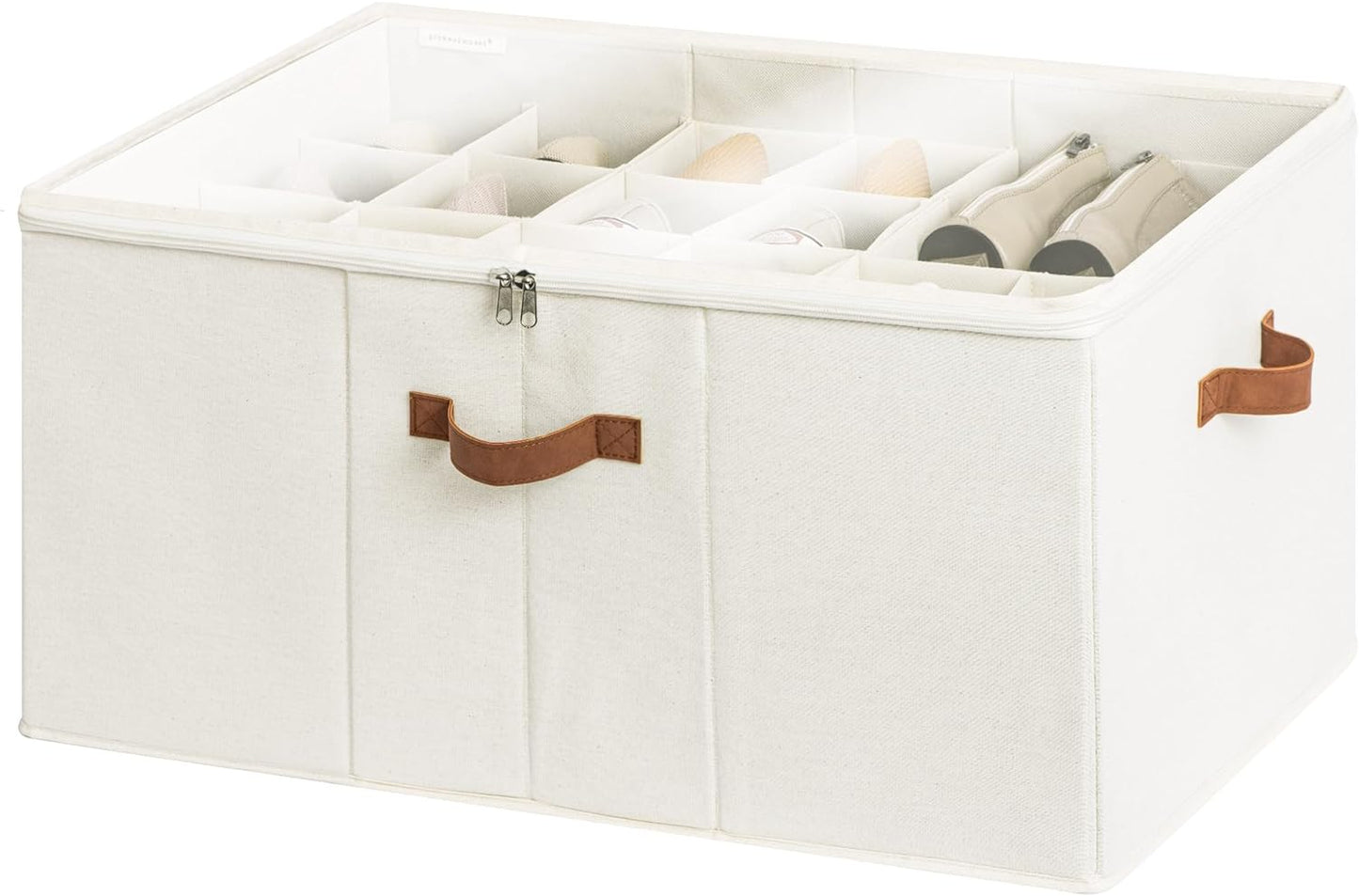 StorageWorks Shoe Organizer for Closet, Fits up to 24 Pairs, Shoe Cubby Storage Containers with Adjustable Dividers and Clear Cover, Beige