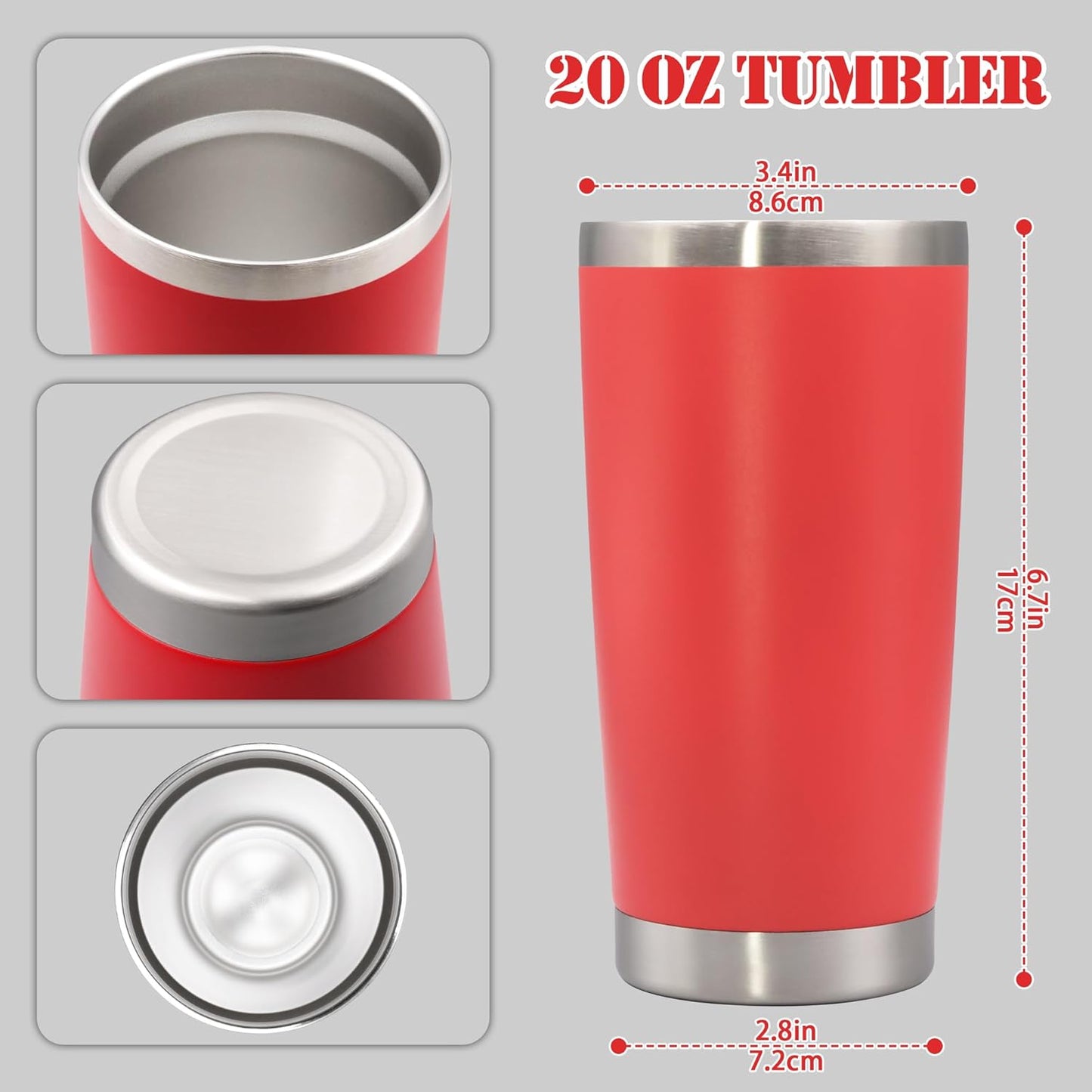 20 oz Tumbler with lid Double Wall Vacuum Insulated Tumblers Stainless Steel Coffee Mug Travel Coffee Tumbler Powder Coated Tumbler Cup Keep Hot&Cold - (Red 12 Pack)