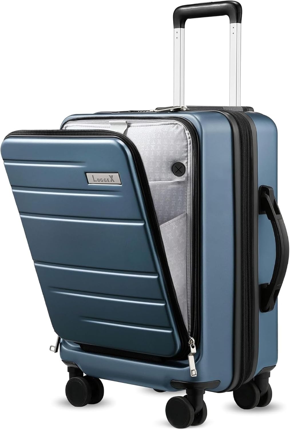 LUGGEX Carry On Luggage 22x14x9 Airline Approved, Polycarbonate Hard Suitcase with Front Pocket (Blue, 20 Inch, 35L)