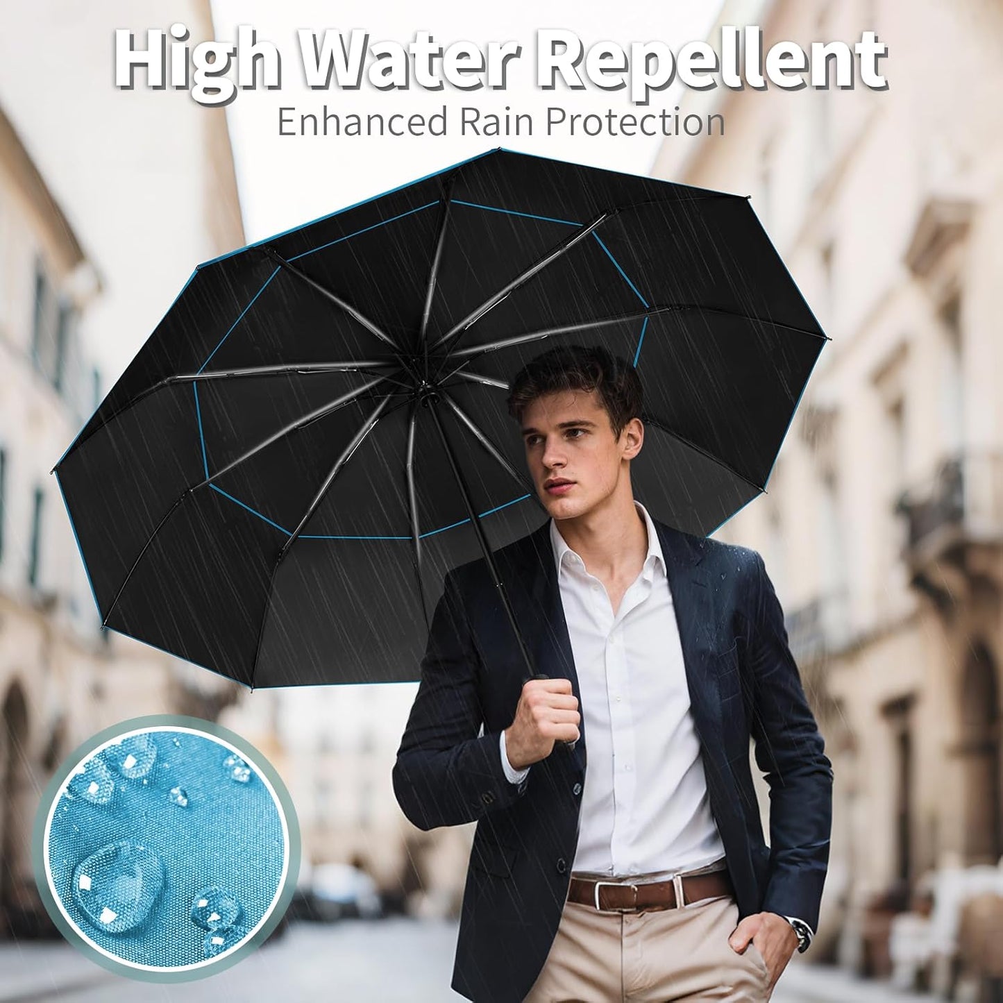 Seniny Windproof Travel Umbrella, Double Vented Canopy Large Umbrellas for Rain, Automatic Compact Umbrella for Car Backpack, Portable Pocket UV Umbrellas for Sun Protection Walking, Lightweight