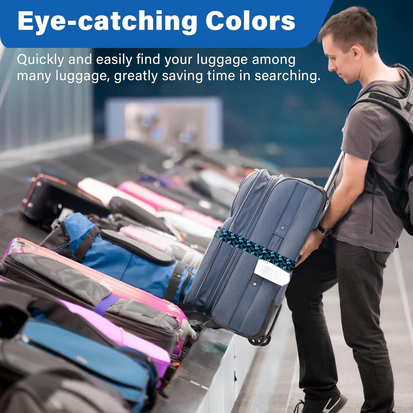 2 Pack Luggage Straps for Suitcases, Adjustable Travel Belt with Double Lock and Quick Release Buckle, Heavy Duty Nylon Bag Packing Strap, Unique Identifiers Travel Accessories-Blue Butterfly