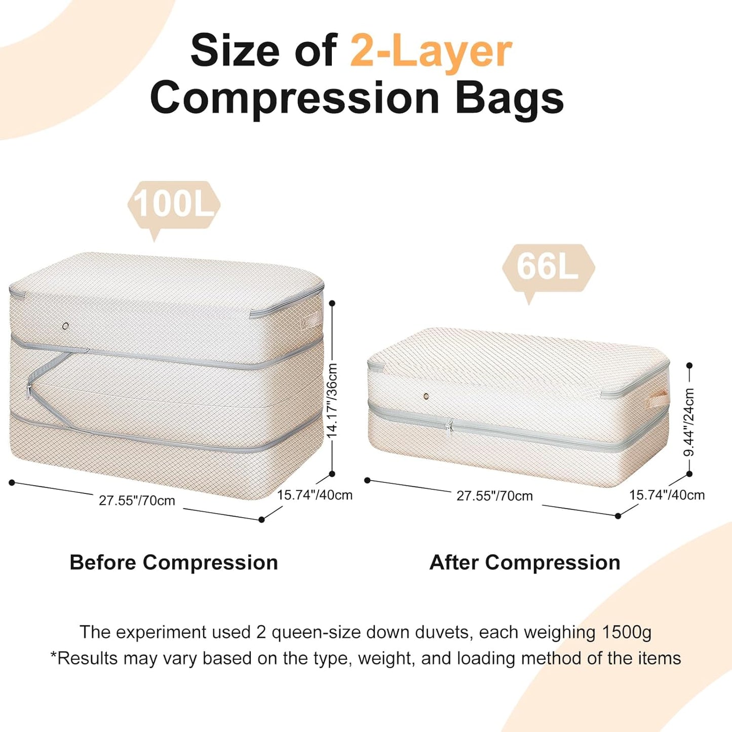Comforter Storage Bag - Large Capacity Bedding Storage Bags Ultra Space Saving Self Compression Organizer, Washable Compression Bags for Storage Comforter Blanket Duvet Pillow, 4-Pack, Beige