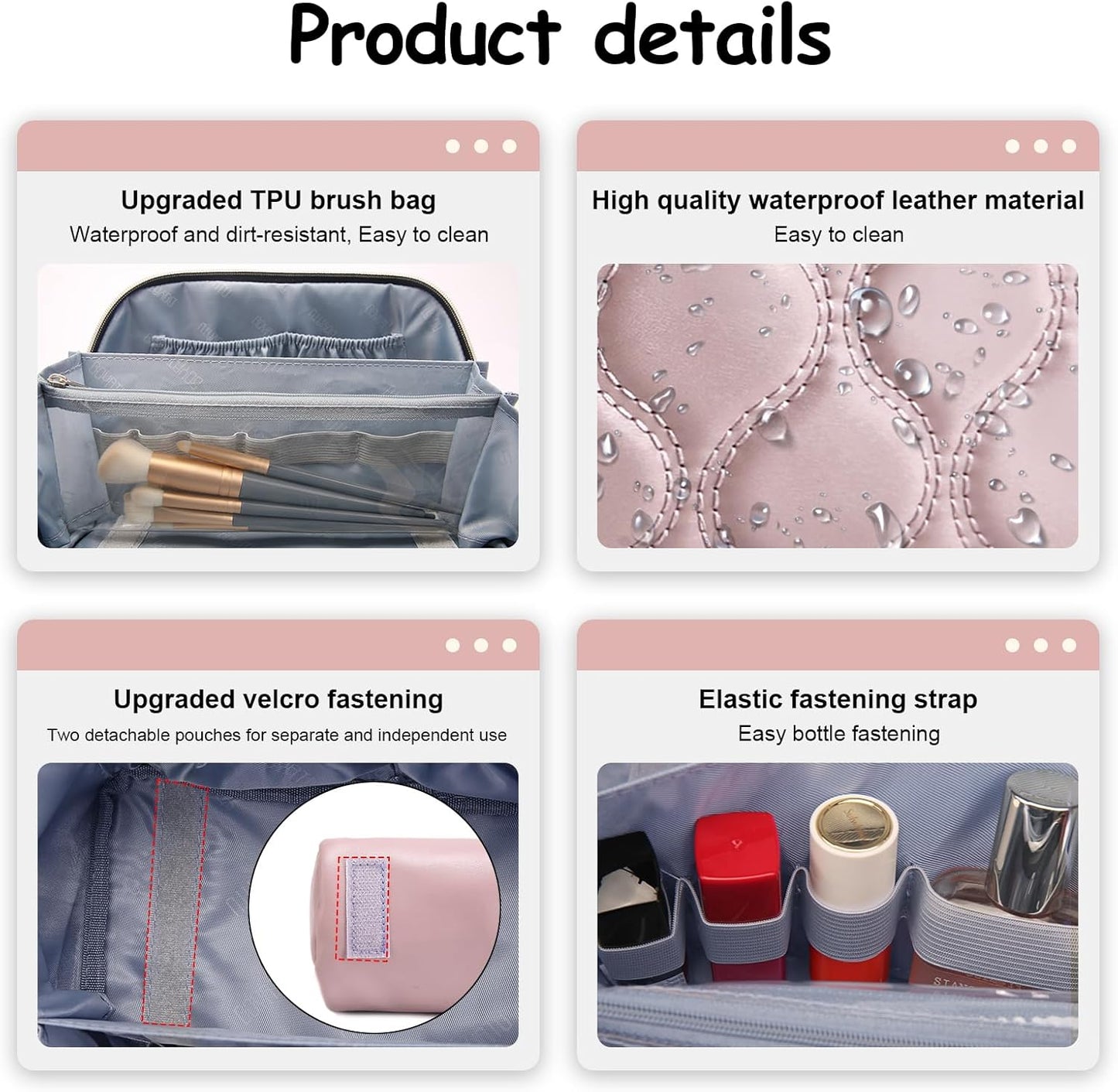 Travel Makeup Bags for Women Cosmetic Bag: Puffy Make up Bags Set of 3 - Vegan Leather Makeup Organizer - Waterproof Large Toiletry Bag with Compartments - Travel Essentials (Pink)