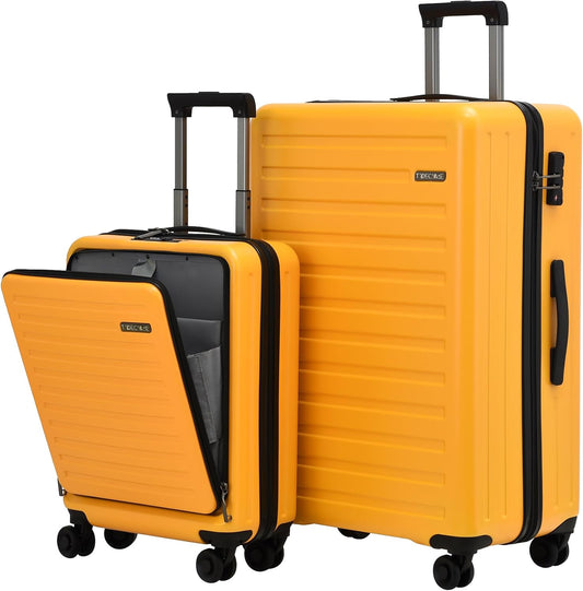 TydeCkare 2pcs 20/28" Luggage Set Lightweight HardShell, Only 20 Inch Carry On 21.65 * 15.35 * 7.87" Cabin Suitcase with Front Pocket, 28 Inch 19.68 * 11.81 * 29.92" Checked Luggage, Orange