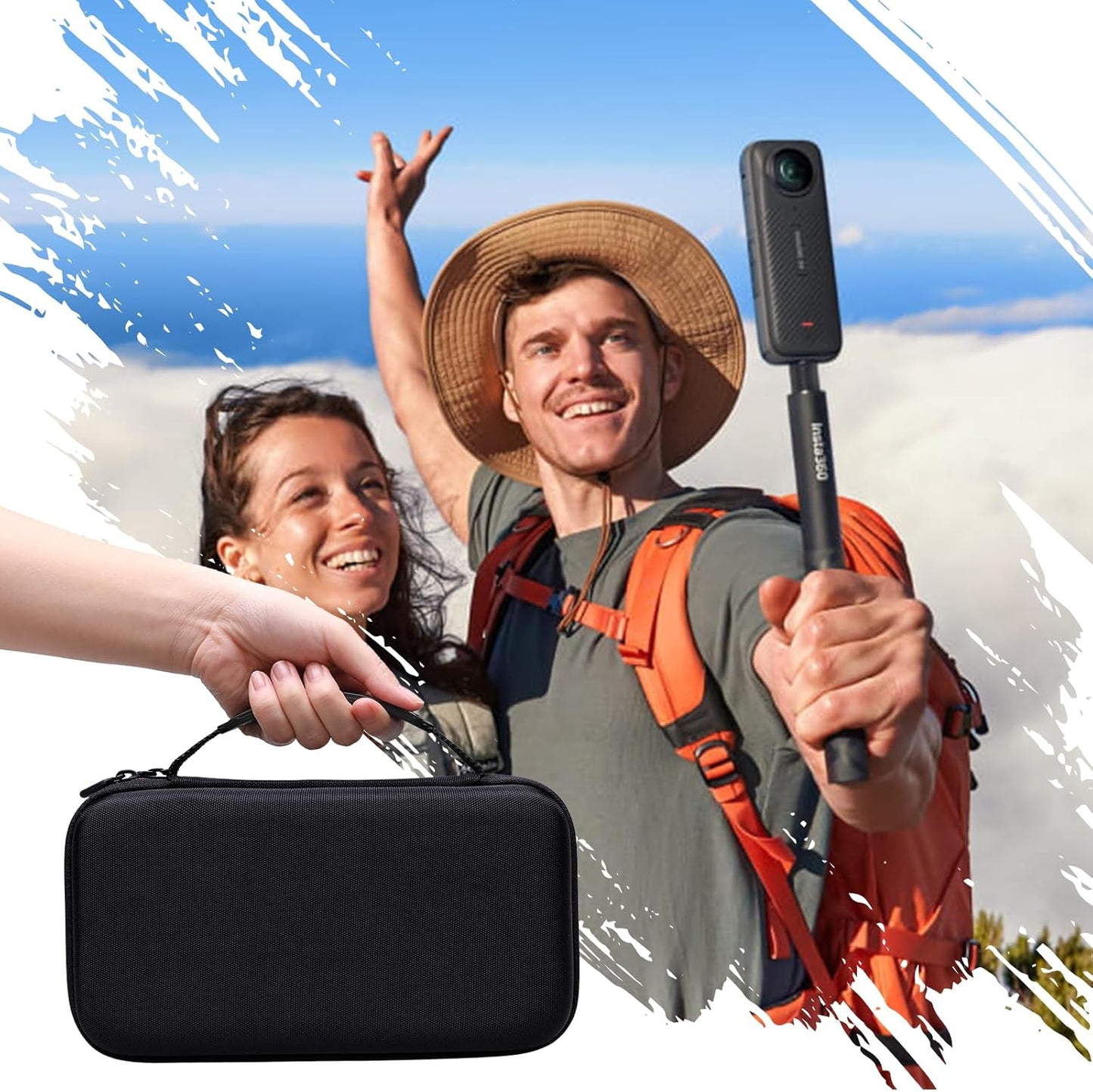 XANAD Hard Case for Insta360 X5/X4/X3/X2 Waterproof 8K 360 Action Camera,114CM Selfie Stick- Storage Carrying Bag(Black)