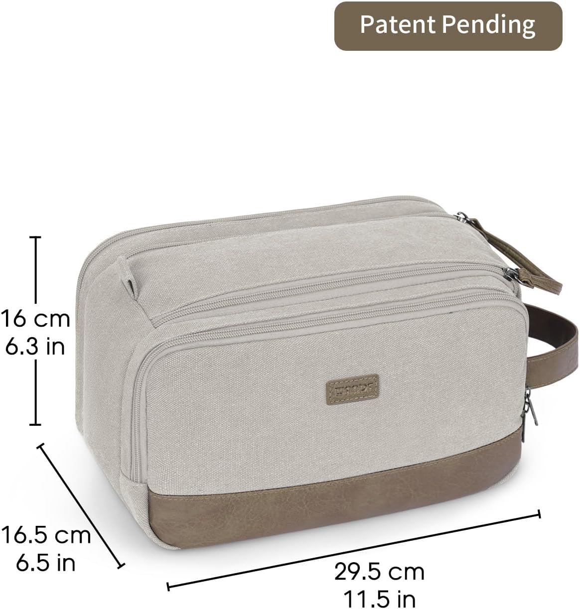 WANDF Toiletry Bag for Men Travel Toiletry Organizer Canvas and Leather Dopp Kit Water-Resistant Shaving Bag for Travel Accessories (Cream Beige, Large)