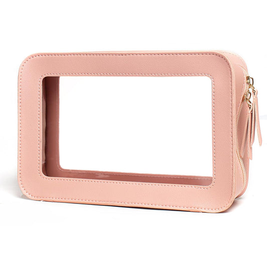 LETGO Clear Makeup Bag, TSA Approved Toiletry Organizer With Zipper, Fit Carry-on Travel Essentials, Cosmetic Bag for Women Men (O-Pink)