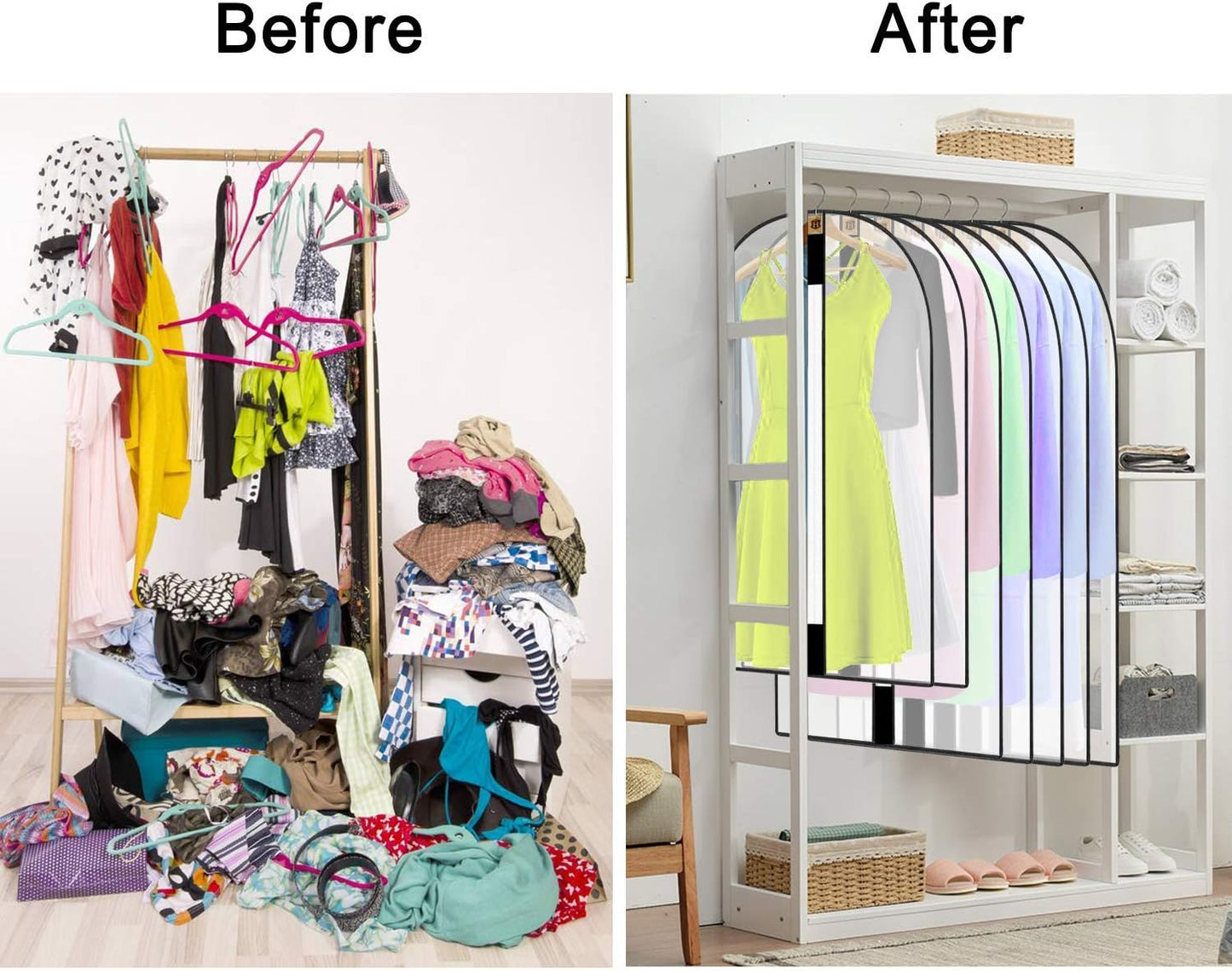 Pwsap 12 Pack Breathable Clothes Covers with Zip, Hanging Garment Covers Bags Dress Bag Covers Moth-Proof Mens Suit Storage Bag Dust Cover for Wardrobe Storage and Travel(Clear)