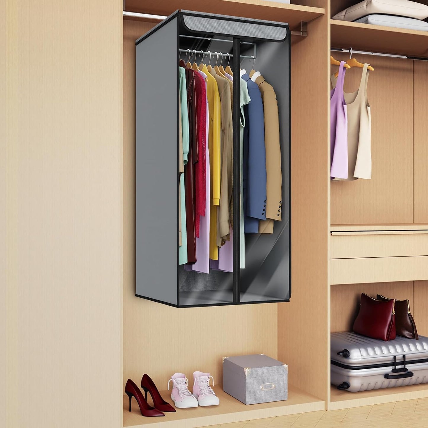 Univivi Garment Bags for Hanging Clothes, Large Clothes Storage Bags Closet Organizer with Clear Window, Premium Hanging Garment Storage Bag for Suits, Coats, Jackets, 40", 2-Pack (Grey)