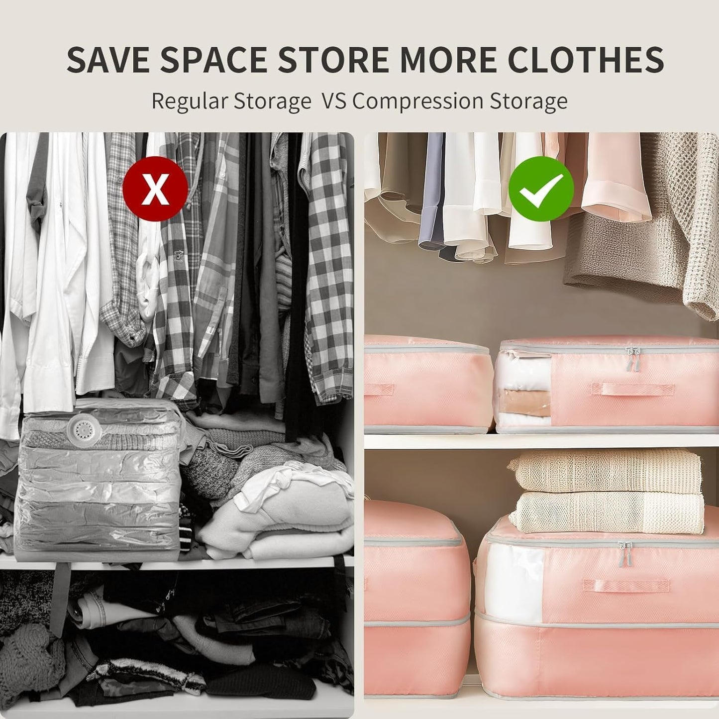 DIMJ Comforter Storage Bag 6 Pack - Blanket Storage Organizer Compression Bags, Large Capacity Ultra Space Saving Self Compression Organize for Bedding, Pillow, Duvet, Sheet Storage with Zipper Window