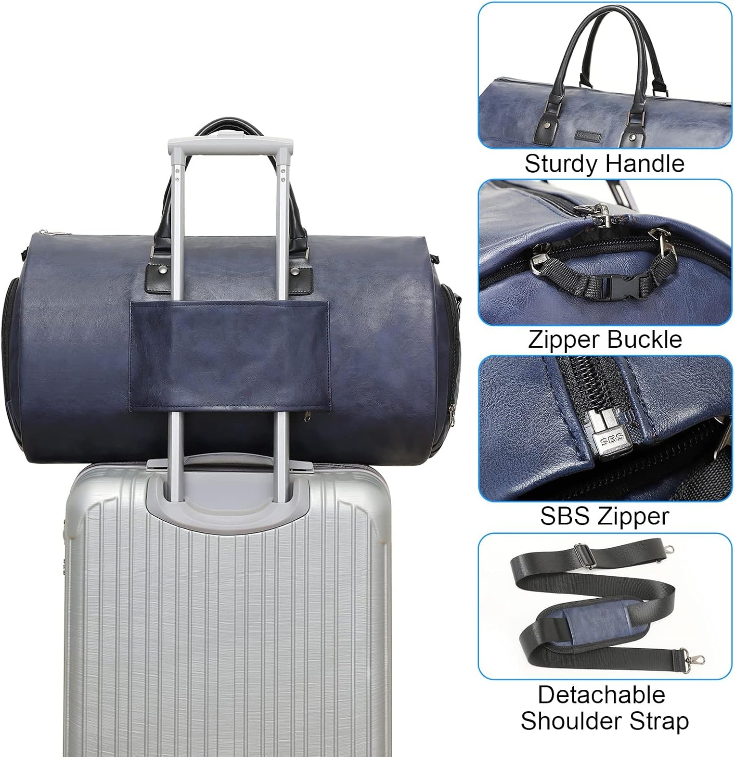 Leather Garment Bag for Travel, Modoker Carry On Suit Carrier Travel Bag with Shoulder Strap/Multiple Pockets - Ideal for Business Trips & Weekend Getaways - The Garment Duffel Bag for Traveling Men