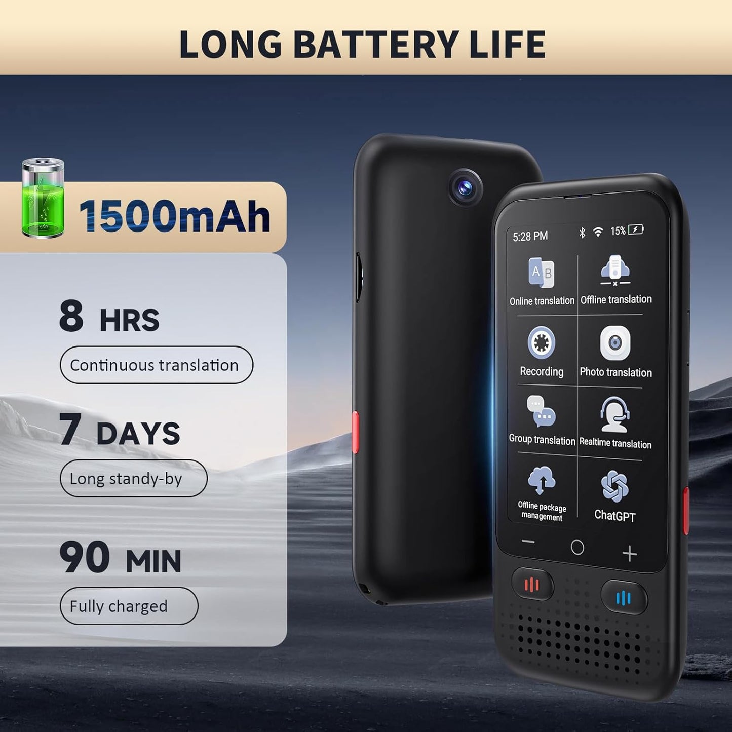 Language Translator Device, Upgraded ChatGpt AI Translator No WiFi Needed, 138 Languages Two Way Real-Time Voice Translation, Offline&Recording&Photo Translation for Travel Business Learning